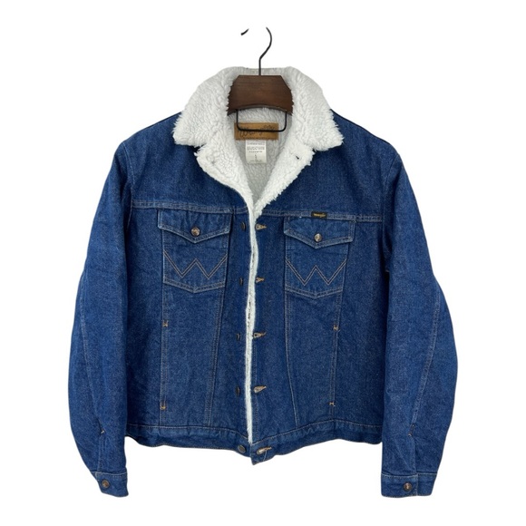 Wrangler Sherpa Lined Jean Jacket Blue Denim Chore Barn Coat SZ L New - Picture 8 of 15